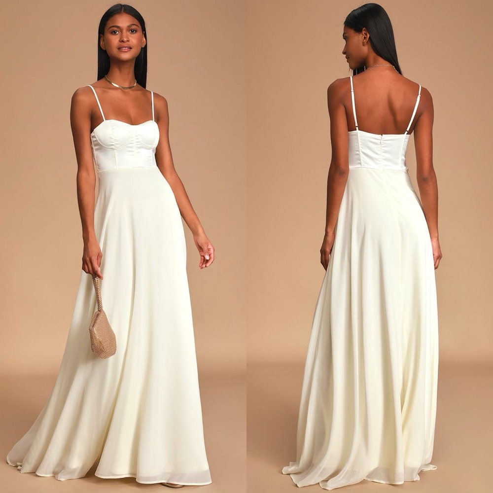 Lulus | Best Part Of Me Cream Satin Bustier Maxi Dress